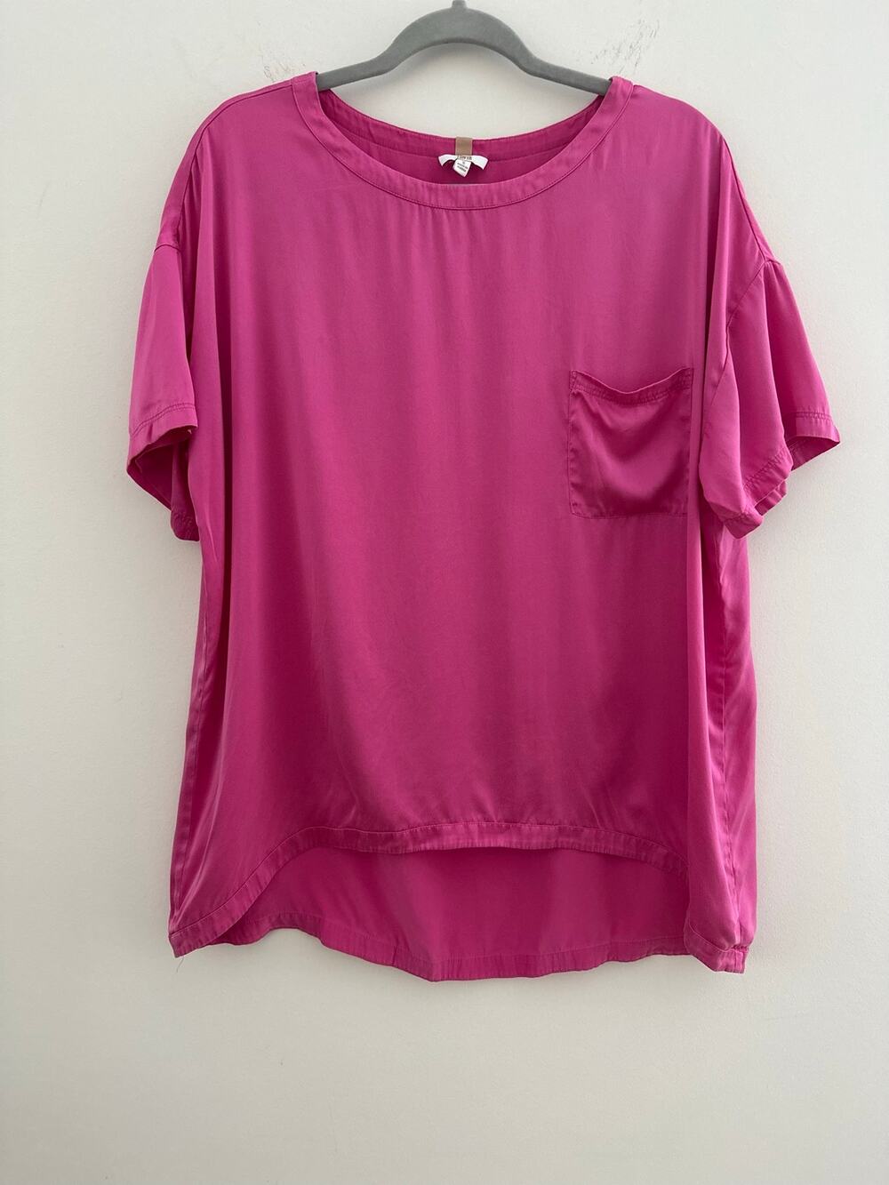 Lunya Good In Bed 100% Washable Silk Blouse Women's Small Hot Pink Drop Shoulder